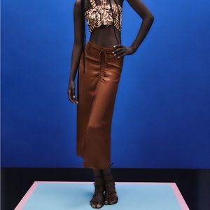 Satin Effect Ruched Midi Skirt